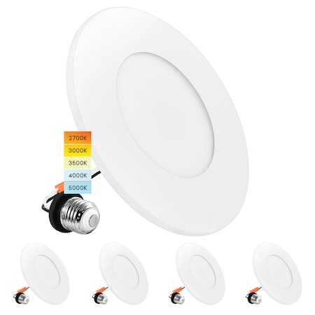 Luxrite 3-4 Inch LED Flush Mount & Recessed Light 5CCT 7.5W 650LM Dimmable J-Box or 4 Recessed Can, 4PK LR24980-4PK